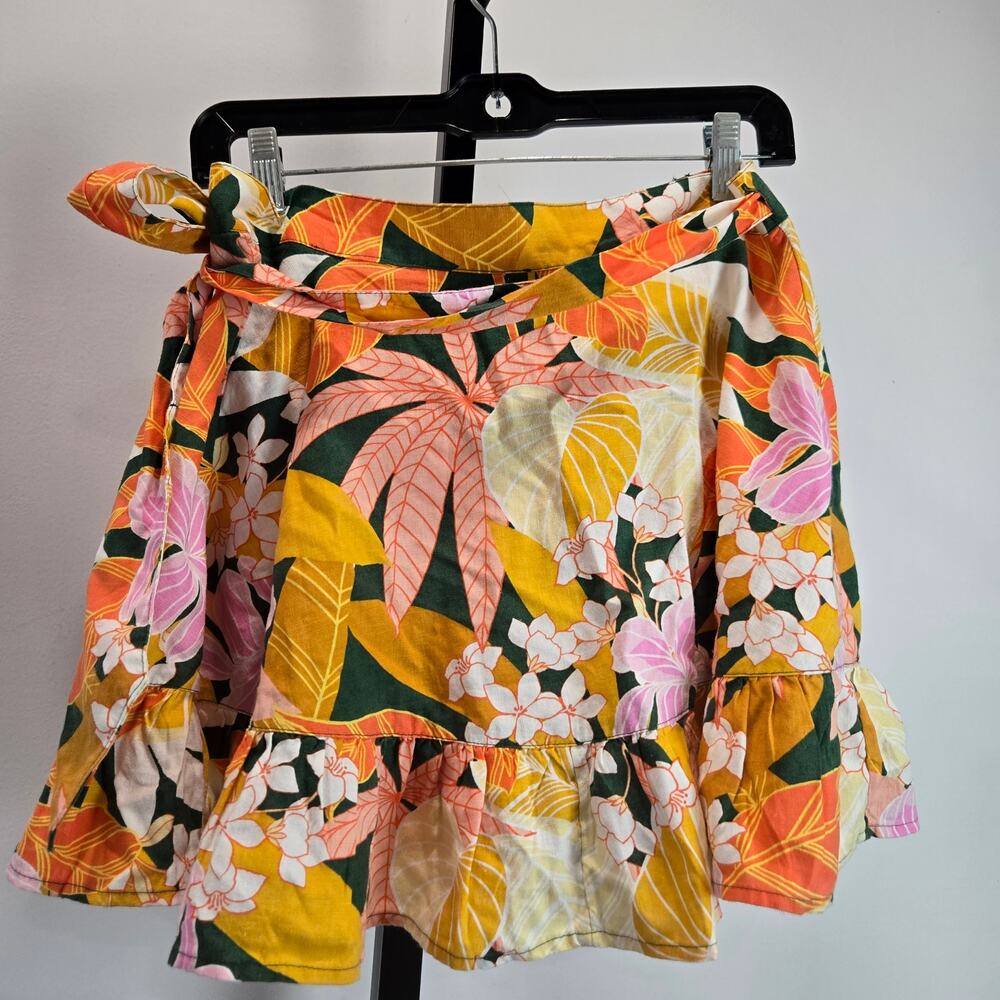 NWT Aerie Floral Wrap Linen‎ Blend Mini Skirt Pink Orange Beachy Resort Small - Picture 4 of 9